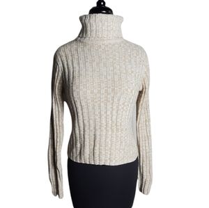 US Three crean tan marble ribbed pull over turtleneck sweater size medium